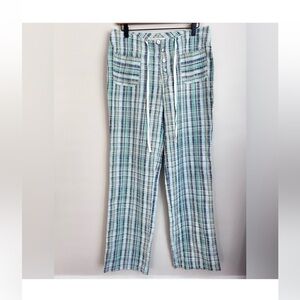 Sundance Gigi Pants Green Blue White Plaid Cotton Straight Leg Pockets S